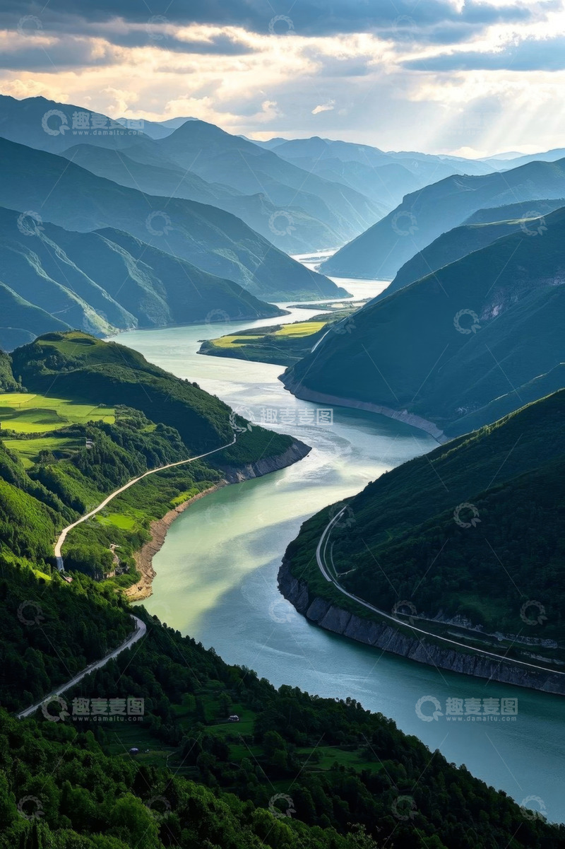 高清大图下载【趣麦麦图】山谷河流自然风光全景