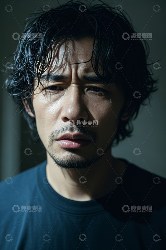 男性面部特写表情悲伤