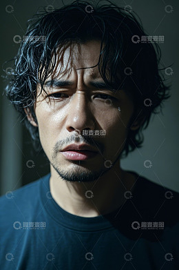 男性面部特写表情悲伤