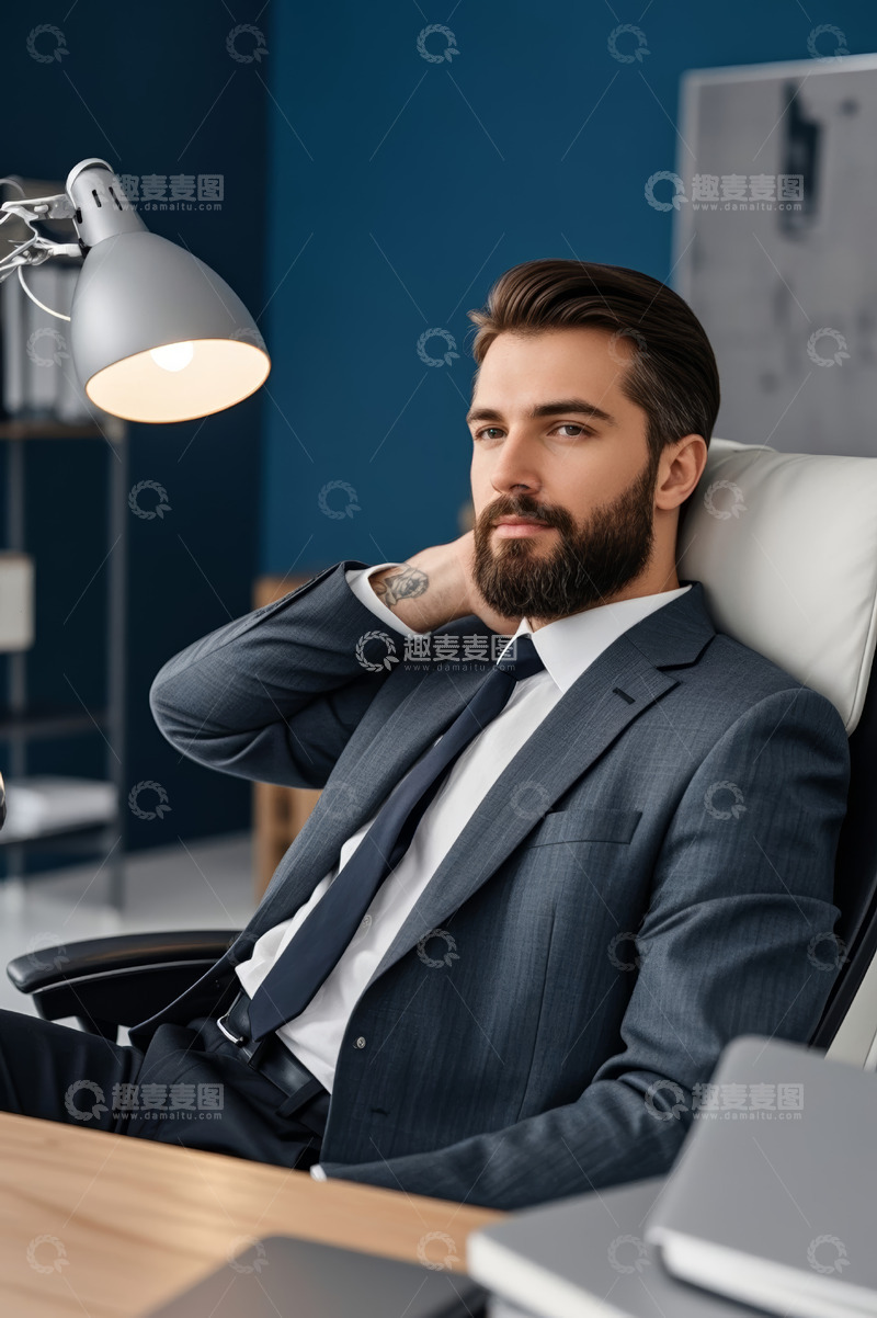 高清大图下载【趣麦麦图】西装男士办公室放松场景