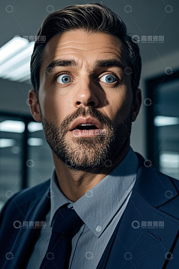 表情惊讶的西装男士特写