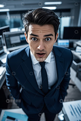 办公室内惊讶的西装男士