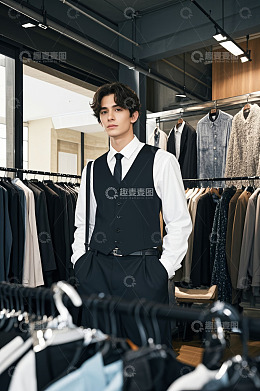 男士于服装店展示时尚穿搭