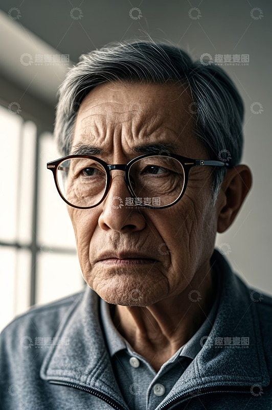 戴眼镜的老年男性近景肖像