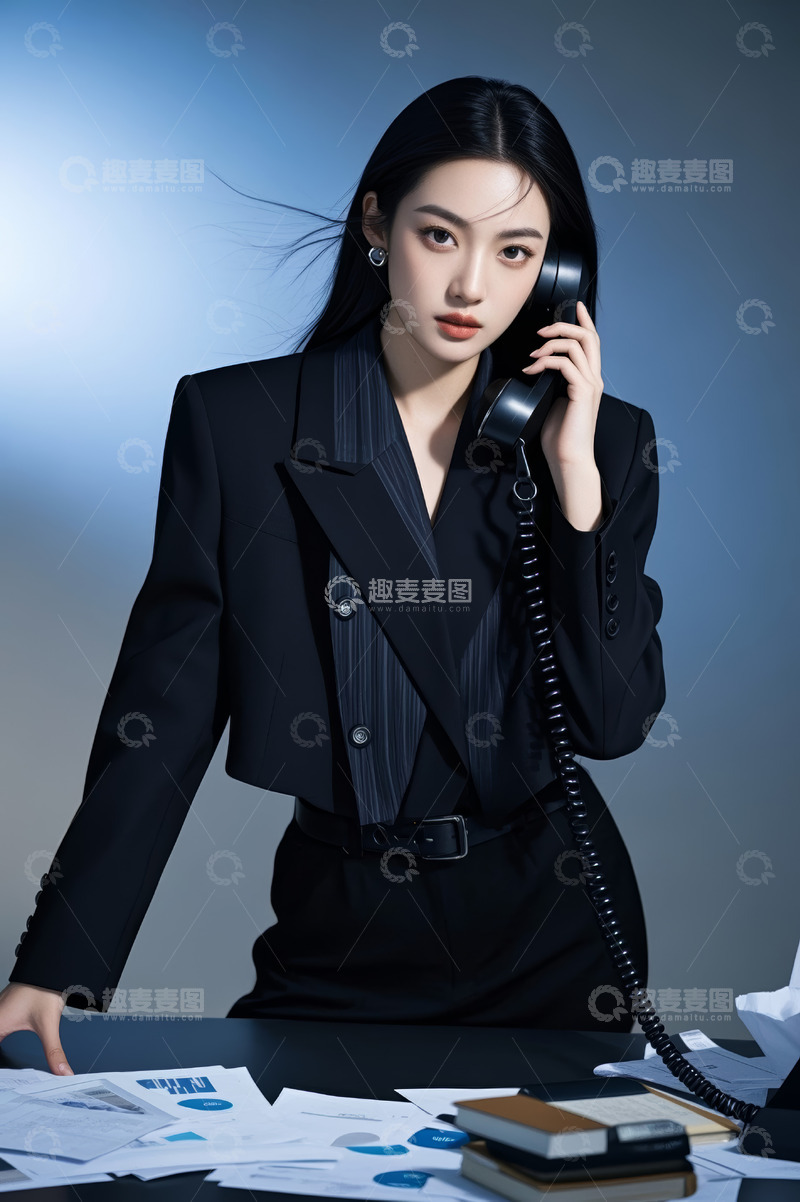 高清大图下载【趣麦麦图】商务女性打电话办公场景