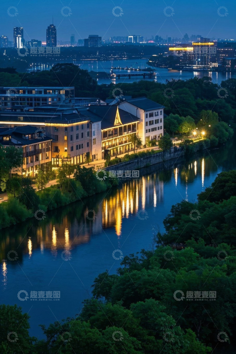 高清大图下载【趣麦麦图】河畔城市建筑夜景