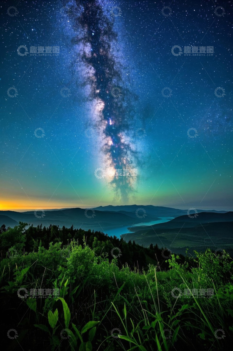 高清大图下载【趣麦麦图】山间夜空银河景观