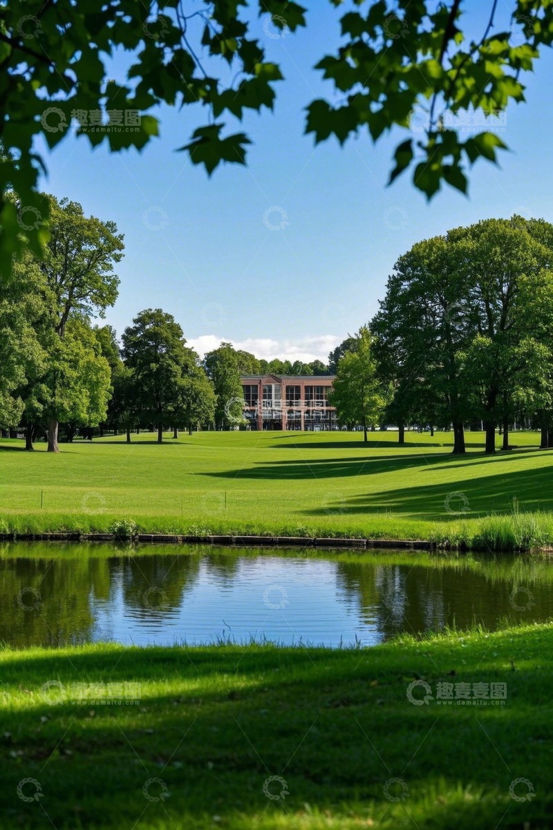 高清大图下载【趣麦麦图】户外公园绿地池塘景观
