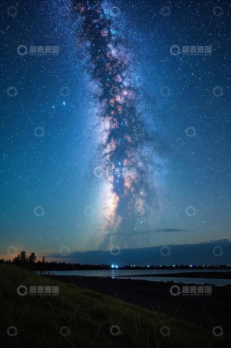 高清大图下载【趣麦麦图】夜空下的银河系与地面景观