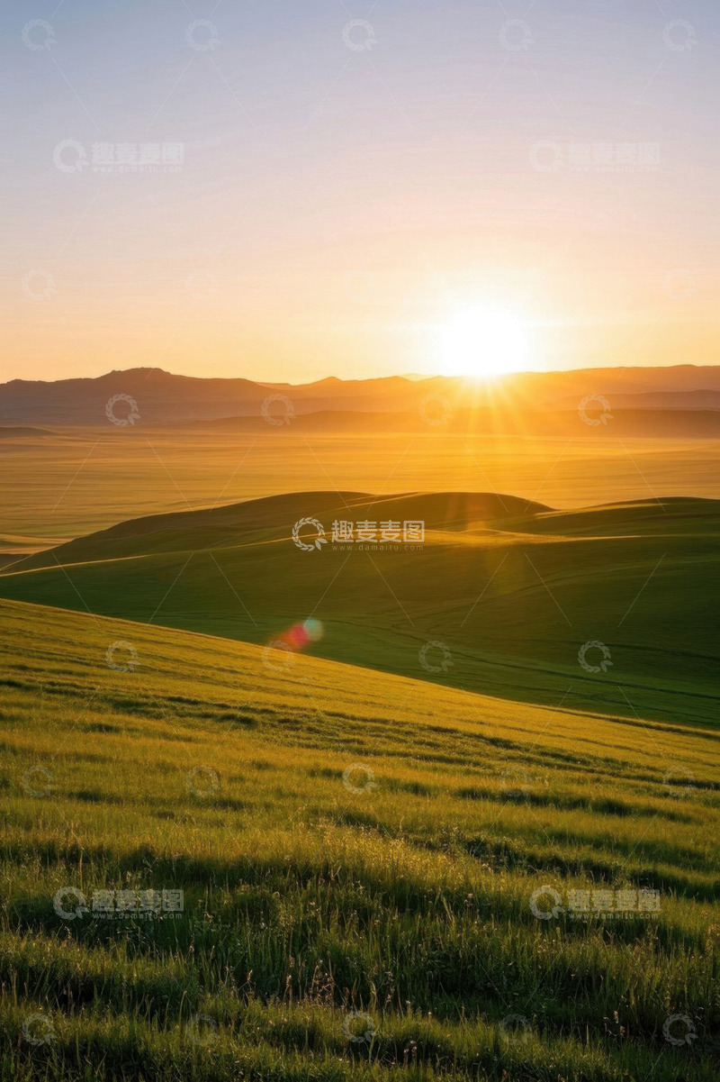 高清大图下载【趣麦麦图】草原日出自然风光