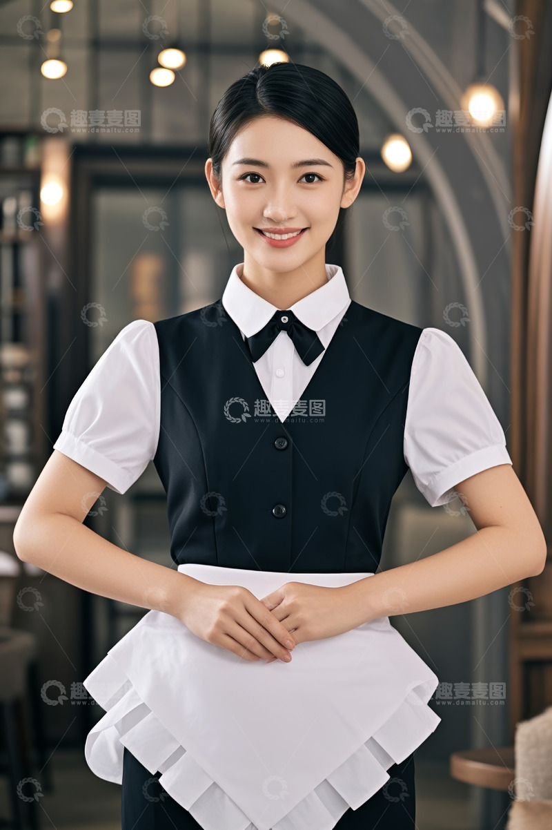高清大图下载【趣麦麦图】餐厅女服务员职业形象展示
