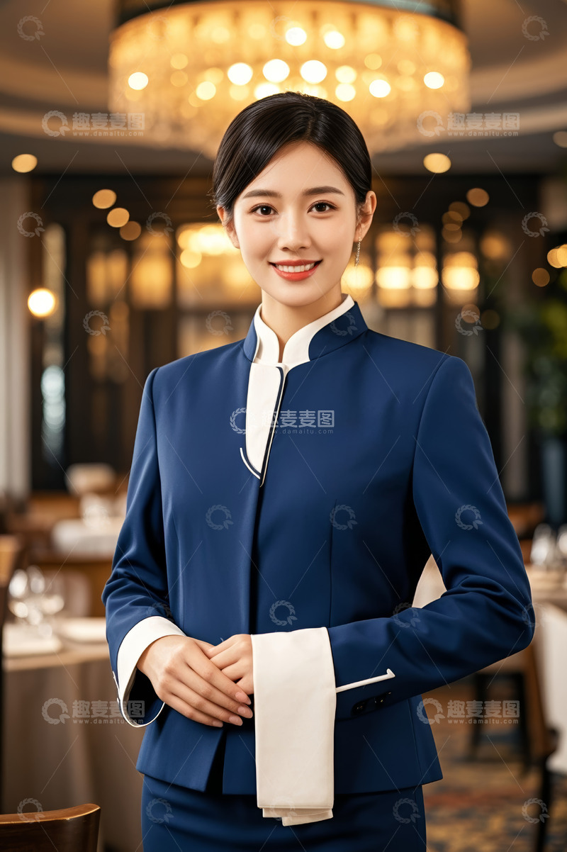 高清大图下载【趣麦麦图】餐厅女服务员微笑服务形象