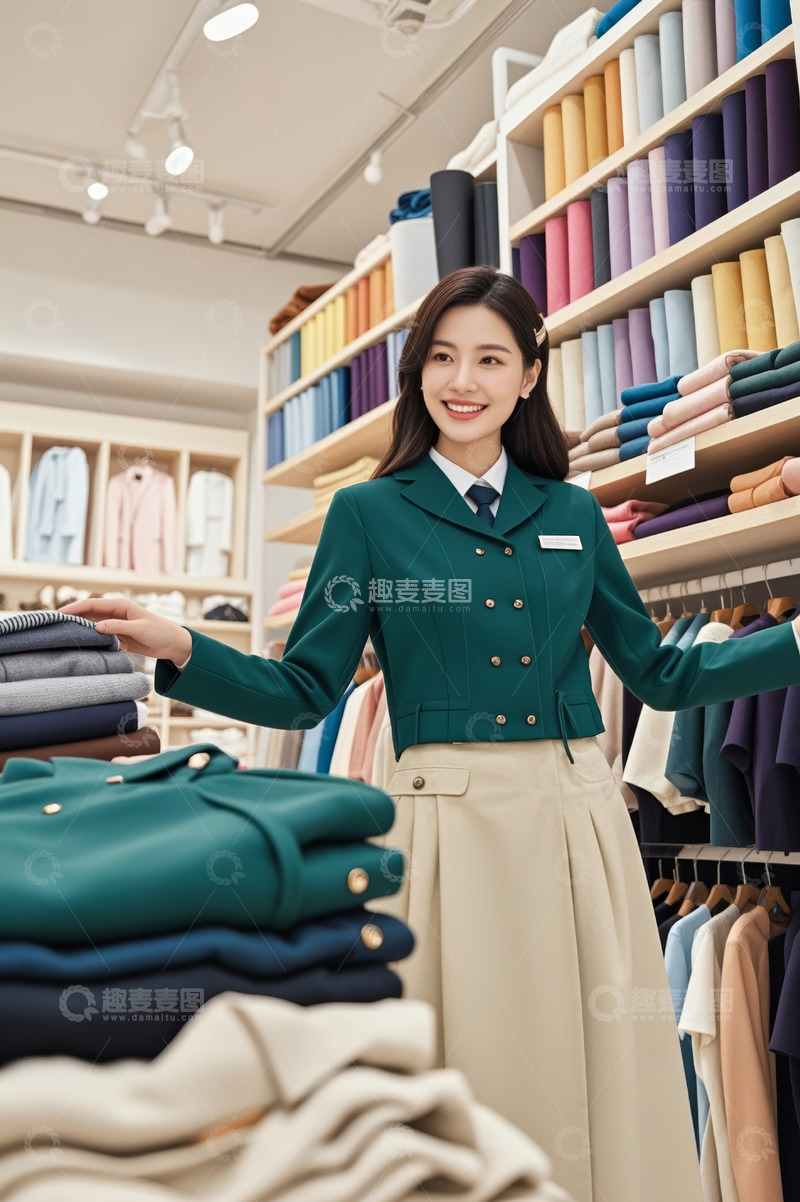 高清大图下载【趣麦麦图】服装店女店员展示服装