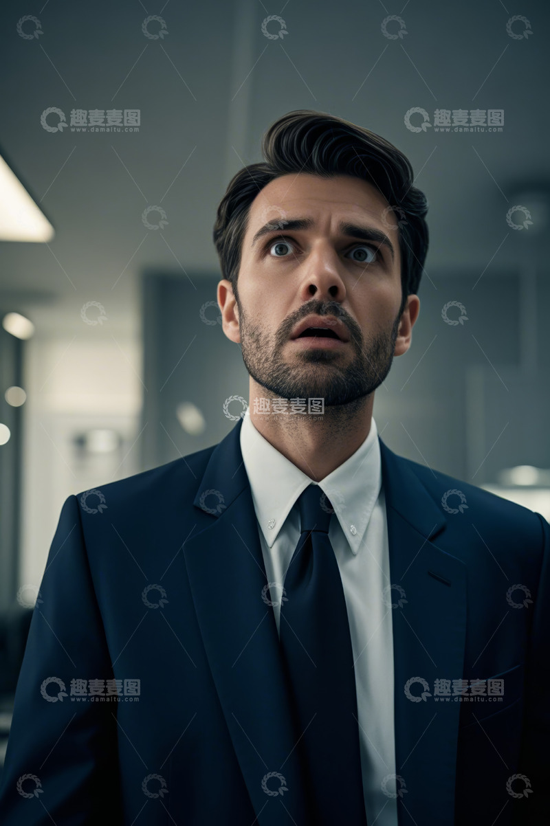 高清大图下载【趣麦麦图】穿西装男人惊讶表情特写