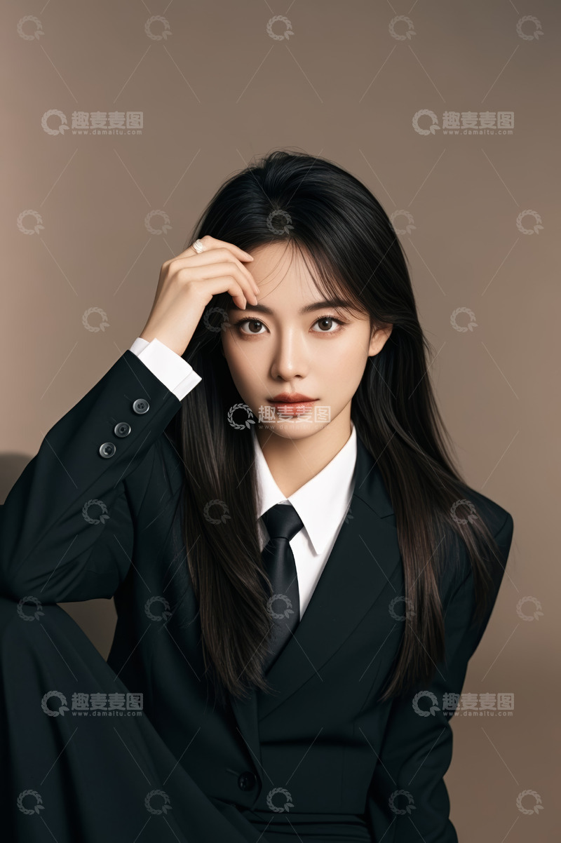 高清大图下载【趣麦麦图】职业装女性单手扶额肖像