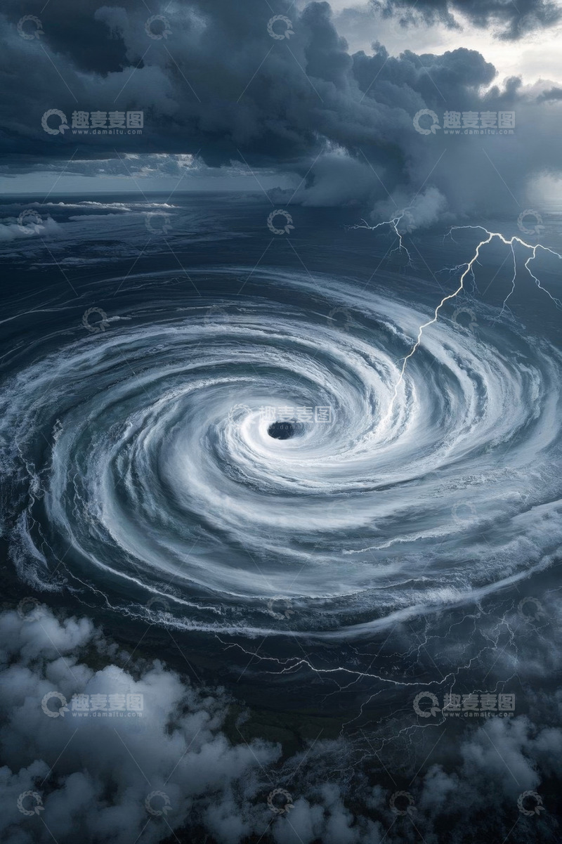 高清大图下载【趣麦麦图】海洋上的飓风与闪电景象