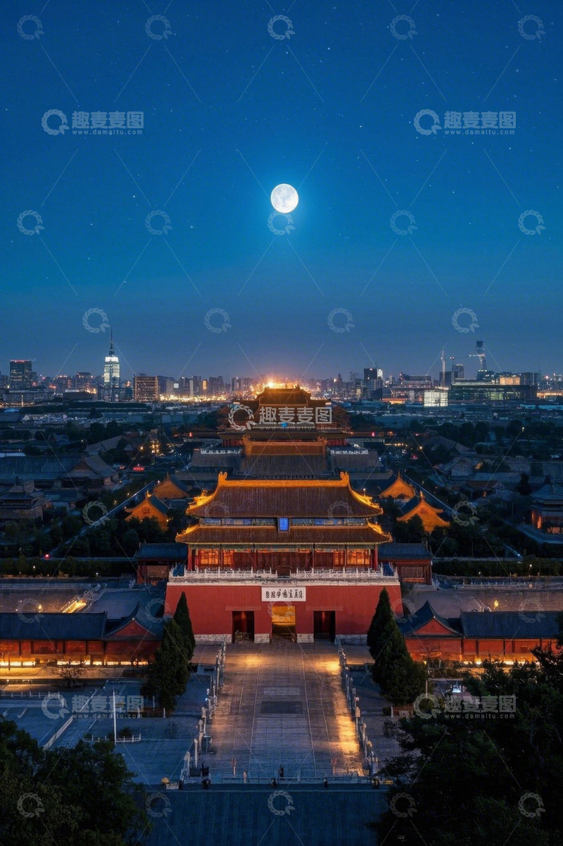 高清大图下载【趣麦麦图】北京故宫月夜全景