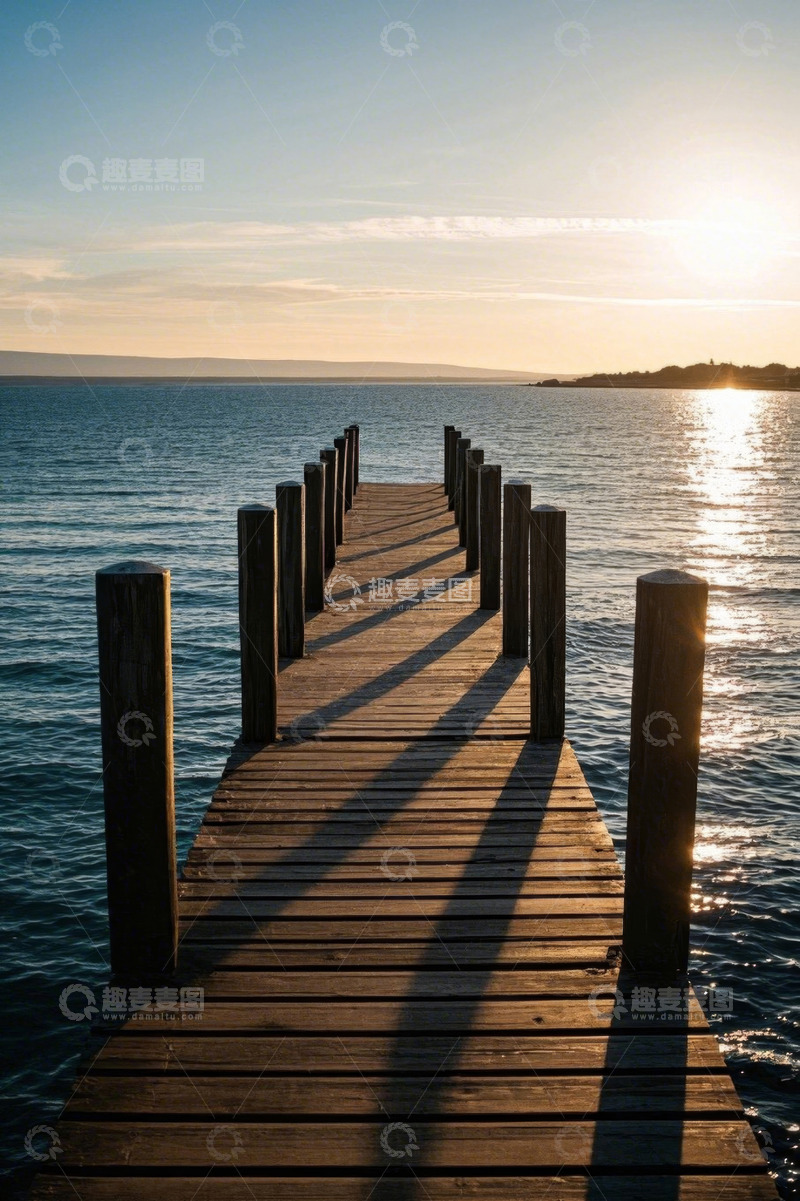 高清大图下载【趣麦麦图】海边码头日落风景