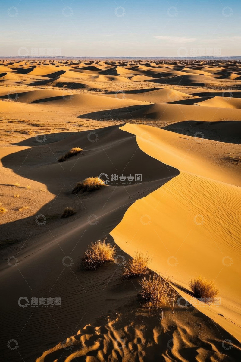 高清大图下载【趣麦麦图】广袤沙漠中的连绵沙丘景观
