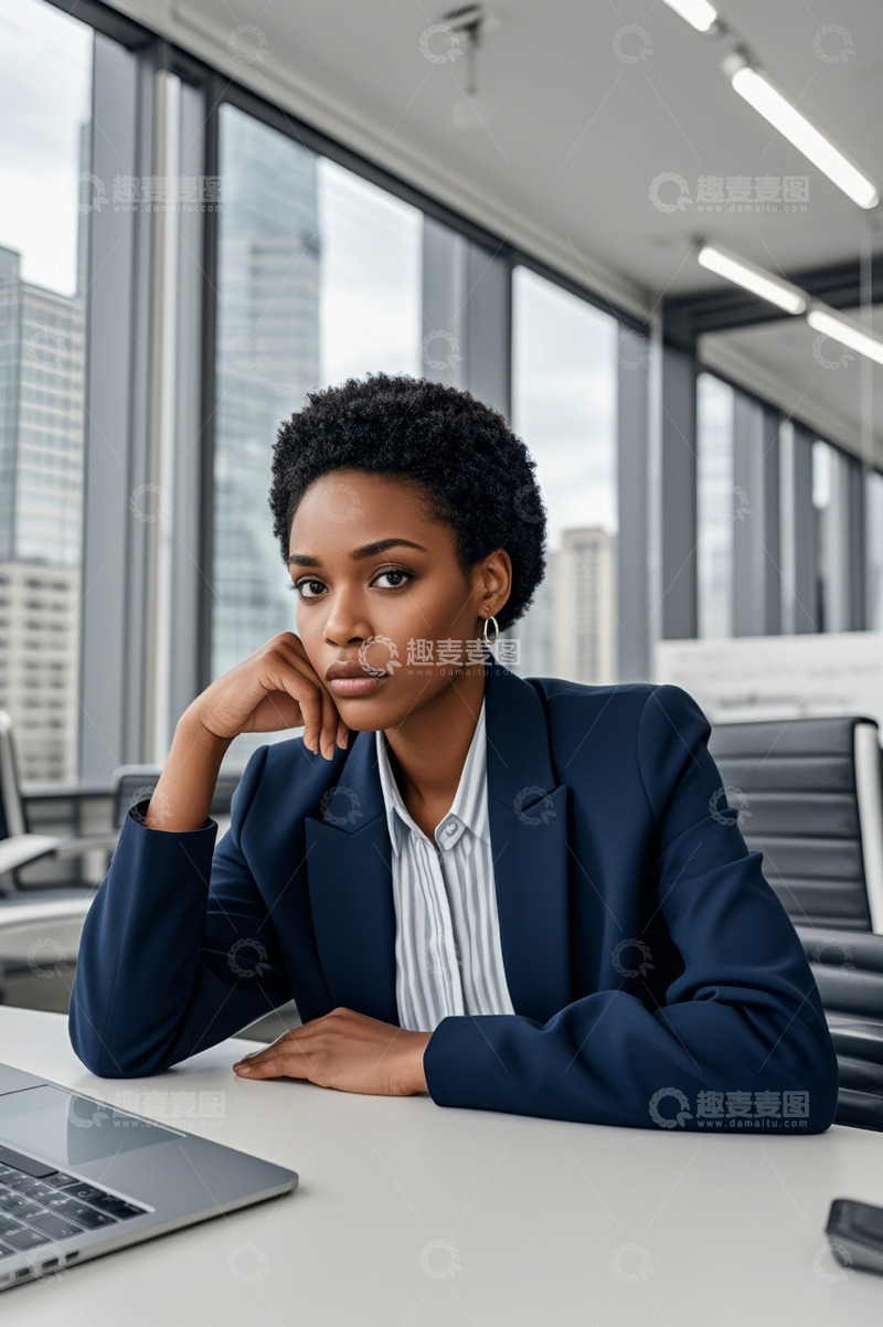 高清大图下载【趣麦麦图】办公室内沉思的女商人