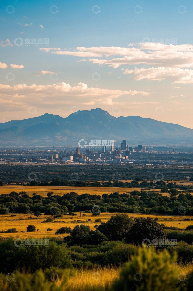 高清大图下载【趣麦麦图】远山与城市景观全景