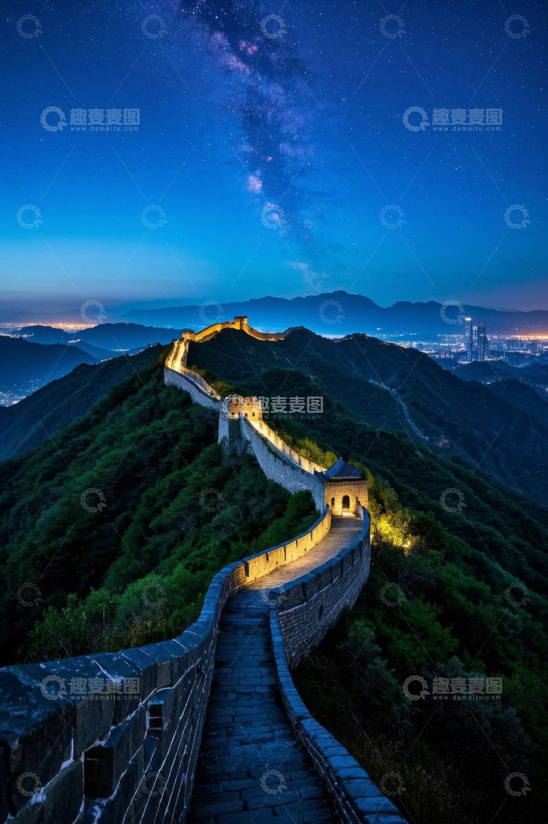 高清大图下载【趣麦麦图】夜色下的长城远景