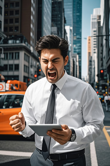 城市街头愤怒的商务男士