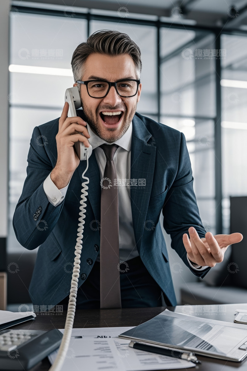 高清大图下载【趣麦麦图】商务男士办公室打电话场景