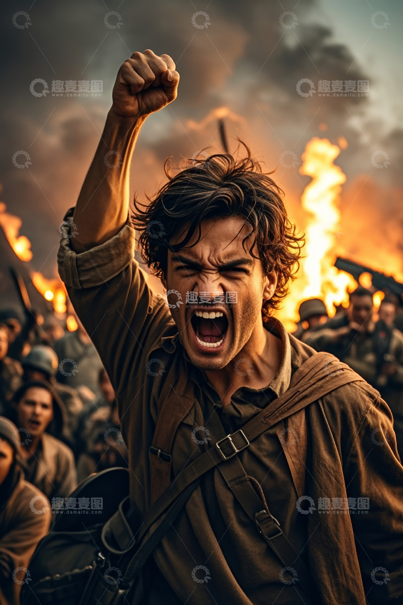 高清大图下载【趣麦麦图】男子振臂高呼人群场景