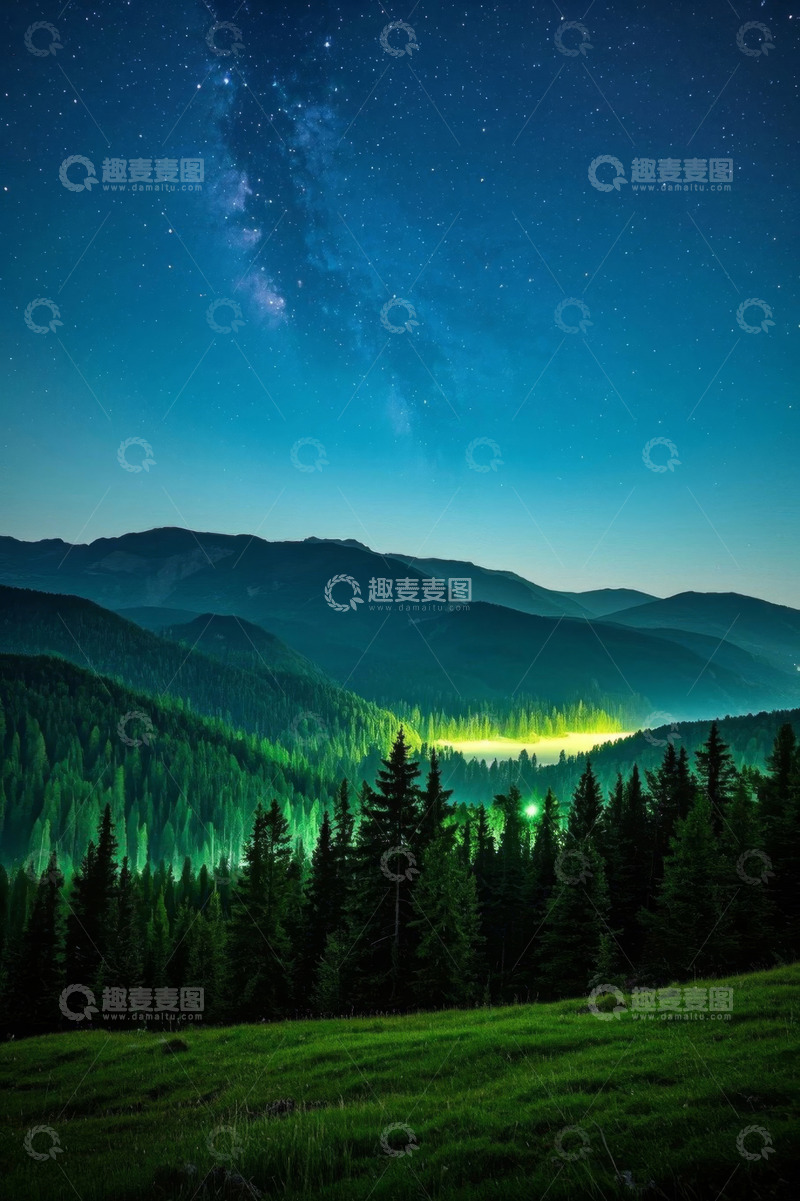 高清大图下载【趣麦麦图】山间森林夜空繁星景观