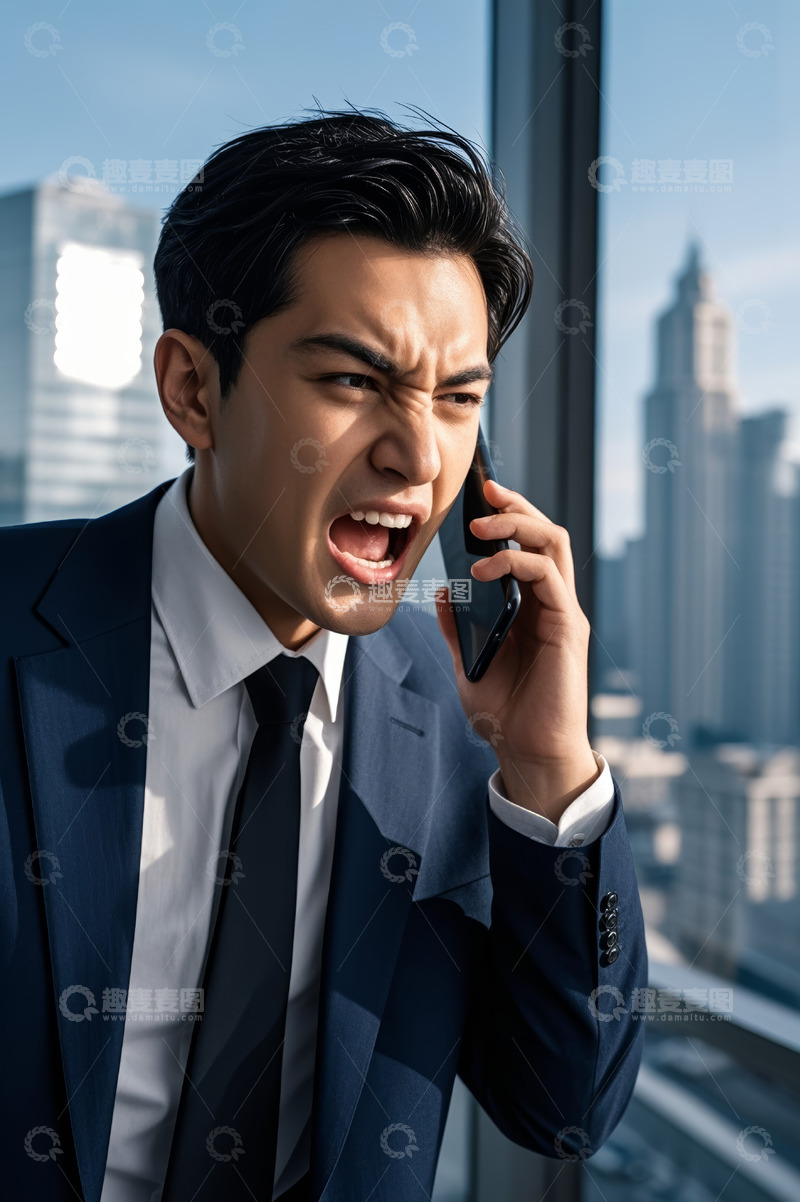 高清大图下载【趣麦麦图】商务男士愤怒打电话场景