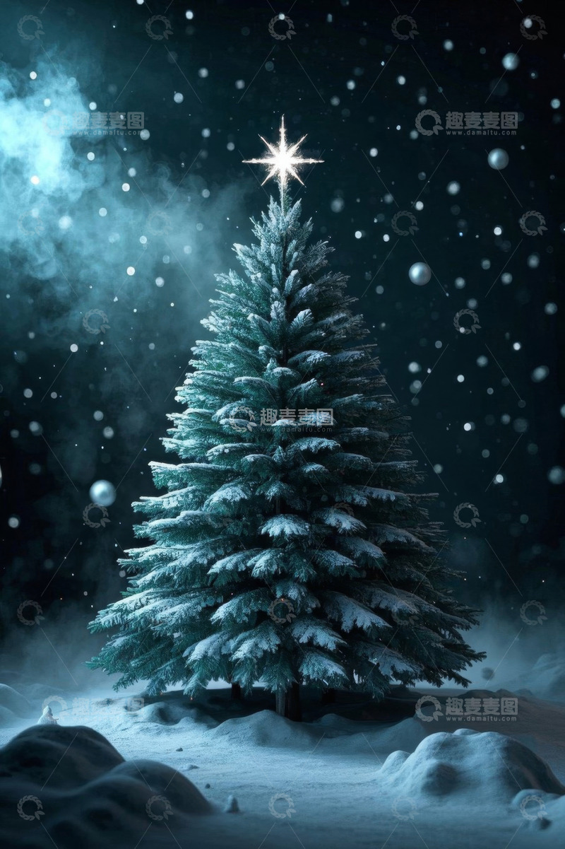 高清大图下载【趣麦麦图】雪景中的圣诞树
