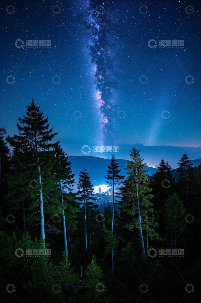 高清大图下载【趣麦麦图】山林夜空星空银河景象