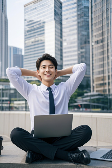 商务男士户外放松使用笔记本电脑