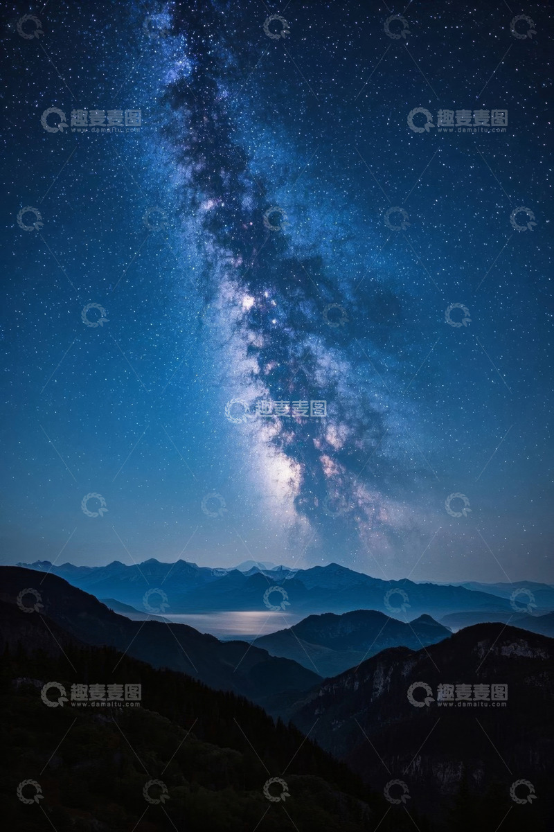 高清大图下载【趣麦麦图】山间夜空下的银河系景观