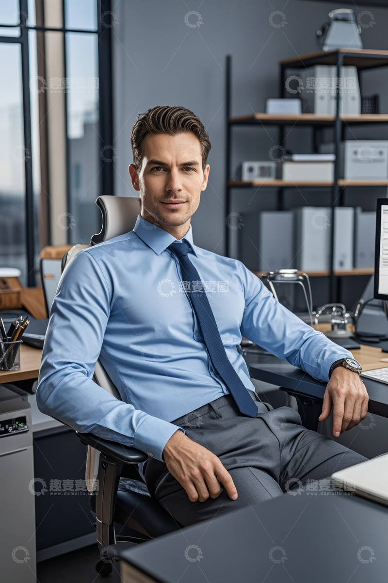高清大图下载【趣麦麦图】商务男士于办公室内端坐