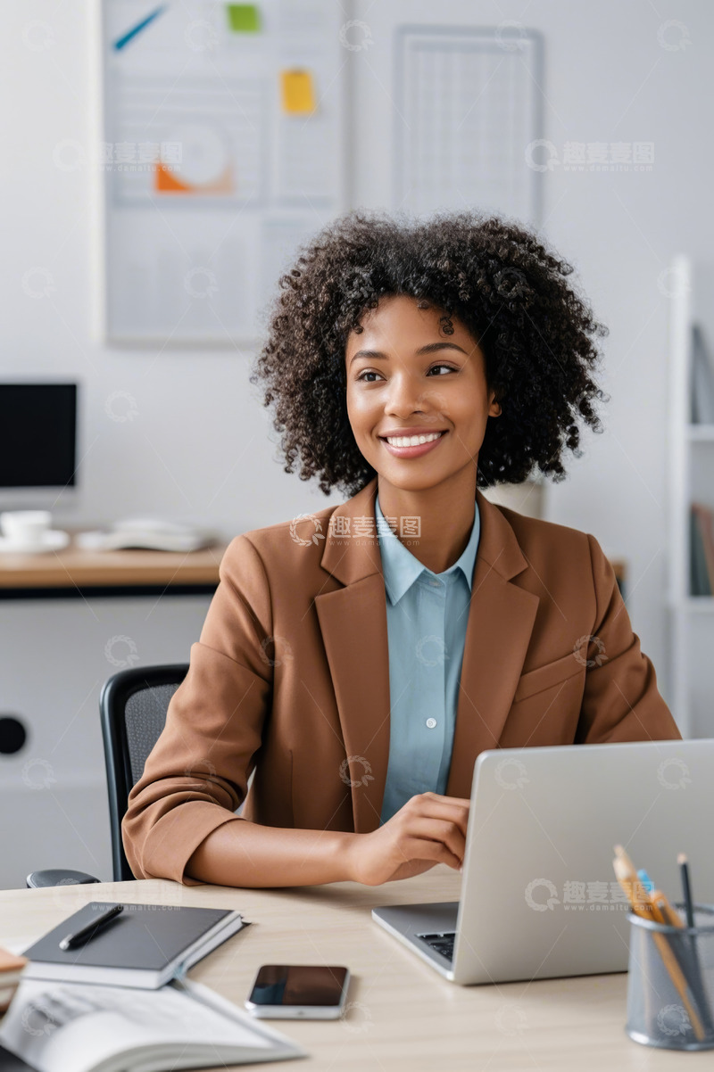 高清大图下载【趣麦麦图】女商人在办公室使用笔记本电脑
