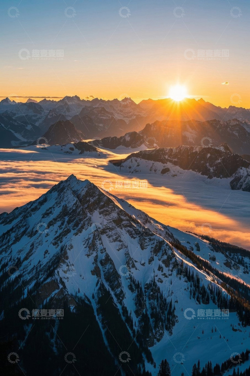 高清大图下载【趣麦麦图】雪山日出云海自然风光