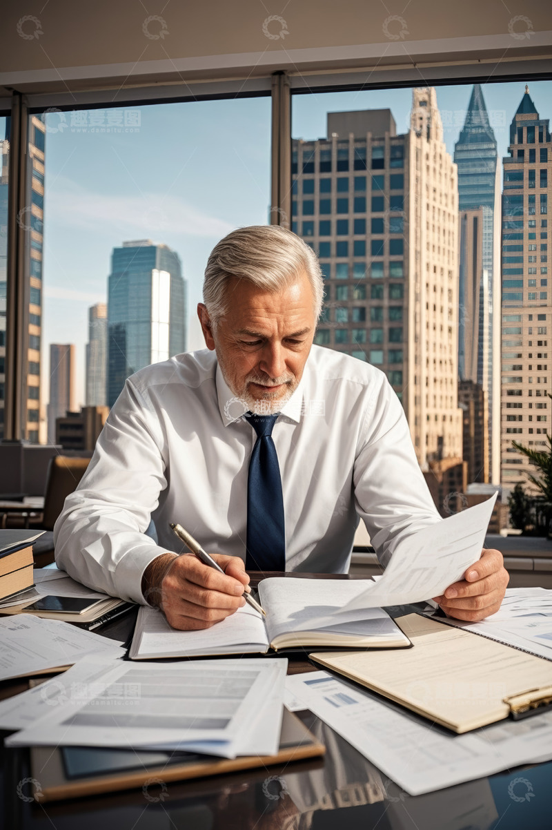 高清大图下载【趣麦麦图】商务男士于办公室阅读书写
