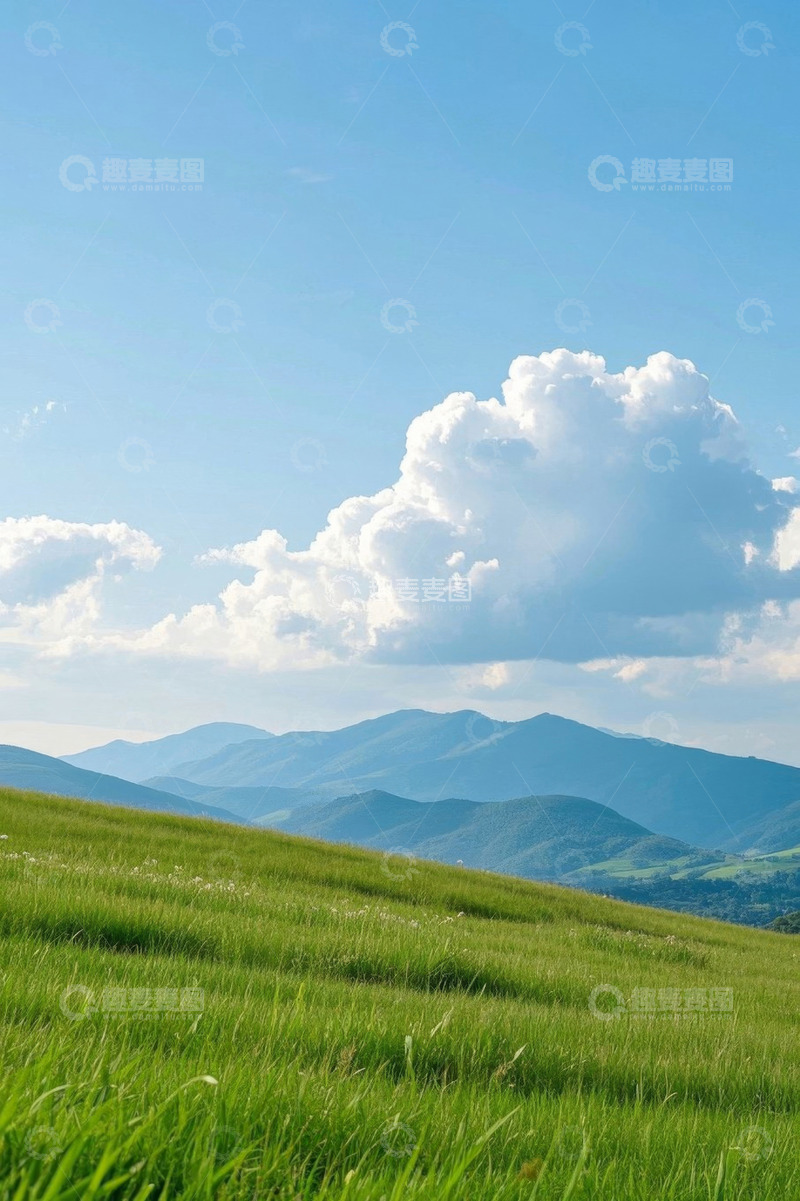 高清大图下载【趣麦麦图】青山草地蓝天白云风景