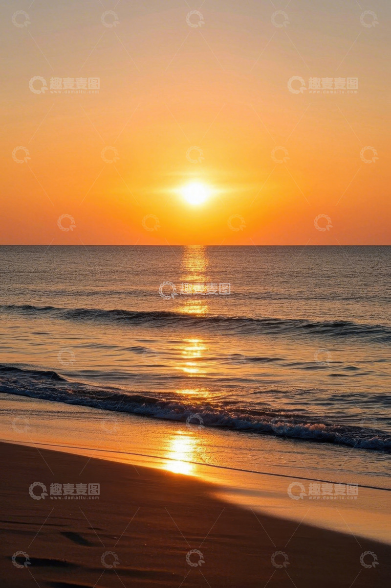 高清大图下载【趣麦麦图】海滩上的海上日落景观