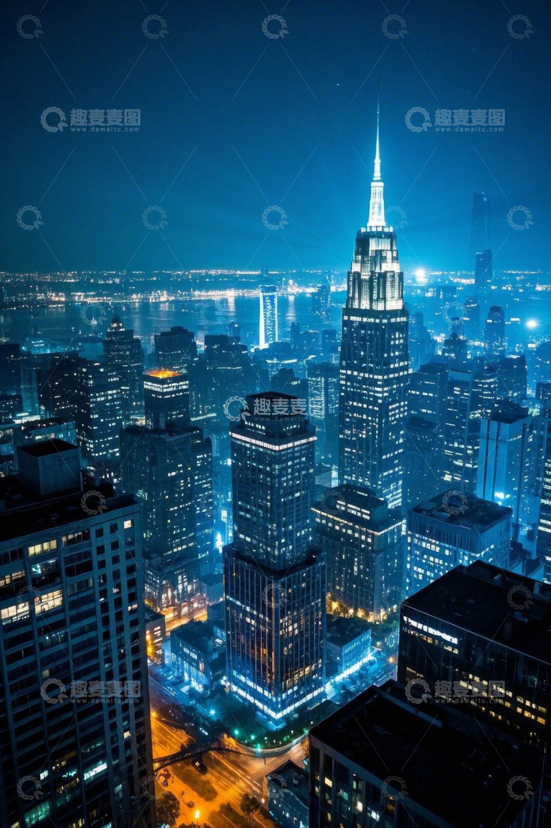 高清大图下载【趣麦麦图】纽约城市高楼夜景俯瞰