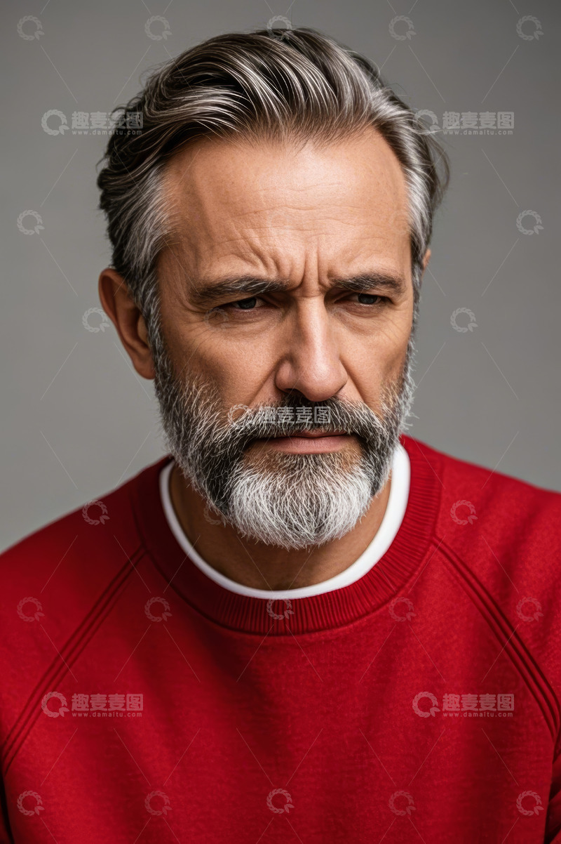 高清大图下载【趣麦麦图】成熟男性红色毛衣肖像