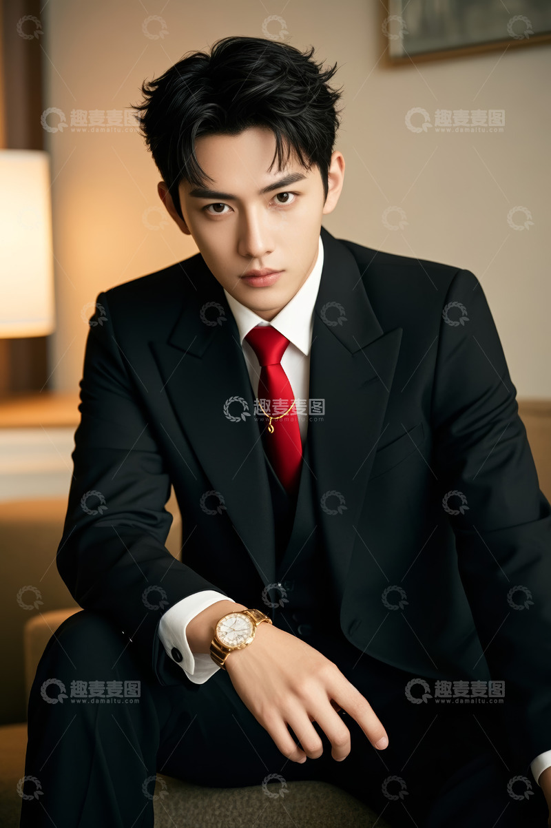 高清大图下载【趣麦麦图】身着西装的男士坐姿肖像