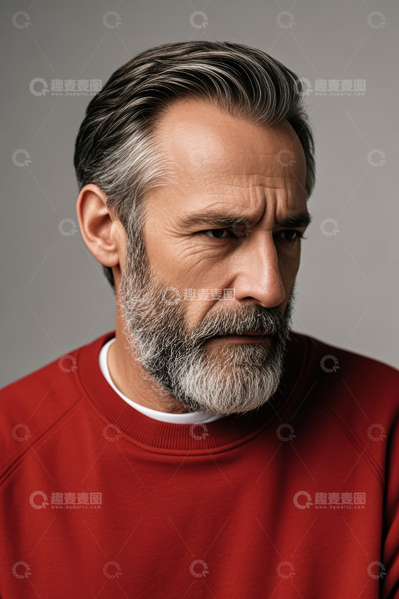 高清大图下载【趣麦麦图】成熟男人红色上衣半身肖像