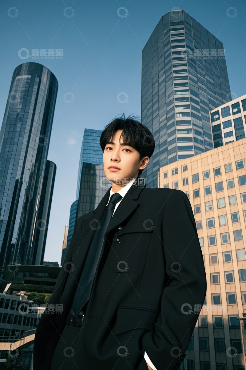 高清大图下载【趣麦麦图】身着正装男子于城市高楼前