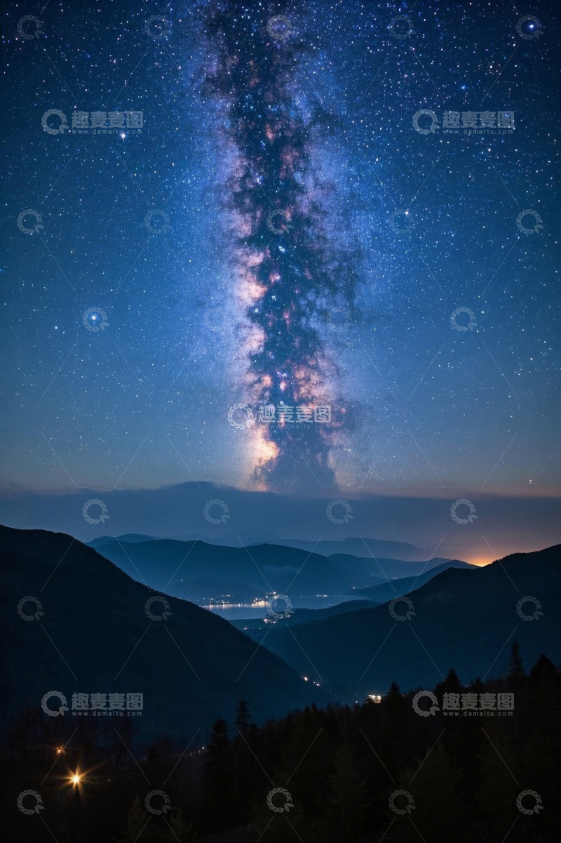 高清大图下载【趣麦麦图】山间夜空下的璀璨银河系