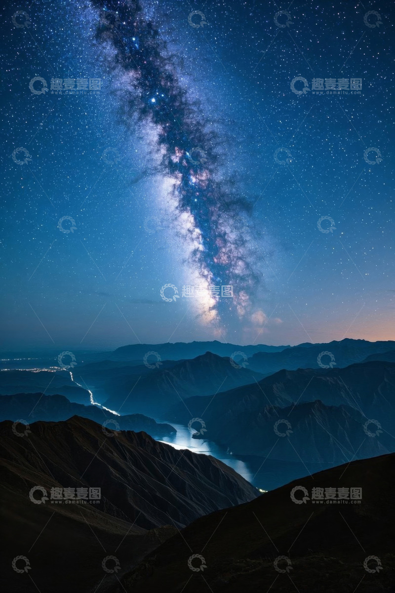 高清大图下载【趣麦麦图】山间夜空银河系星空景象