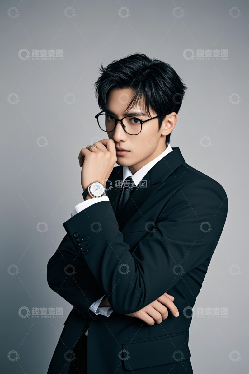 高清大图下载【趣麦麦图】穿西装戴眼镜男士的摆拍