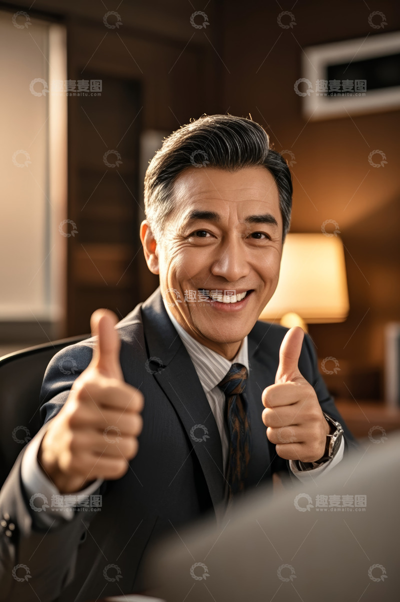 高清大图下载【趣麦麦图】商务男士竖大拇指肯定手势